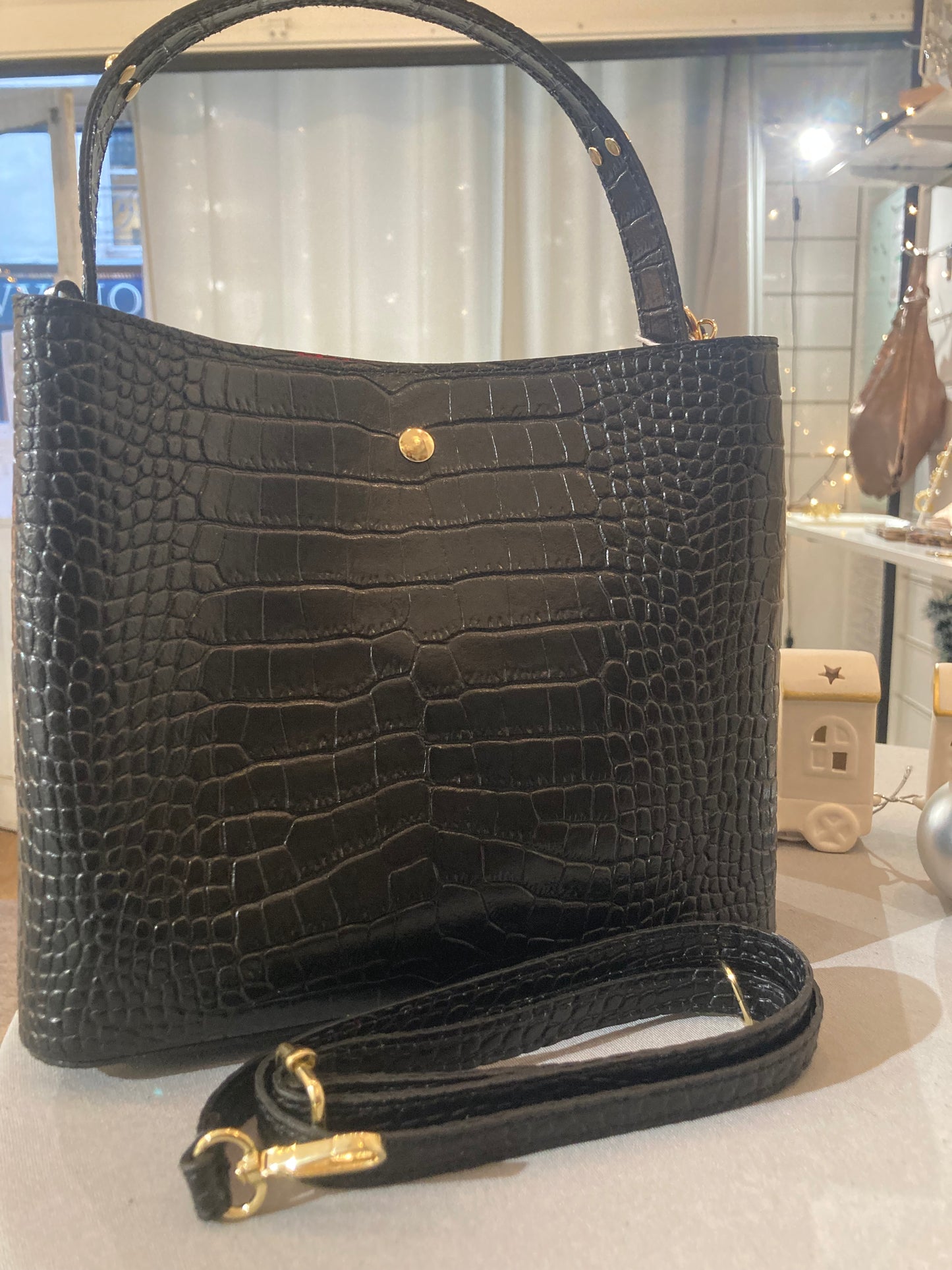 Sac en cuir de vachette effet croco