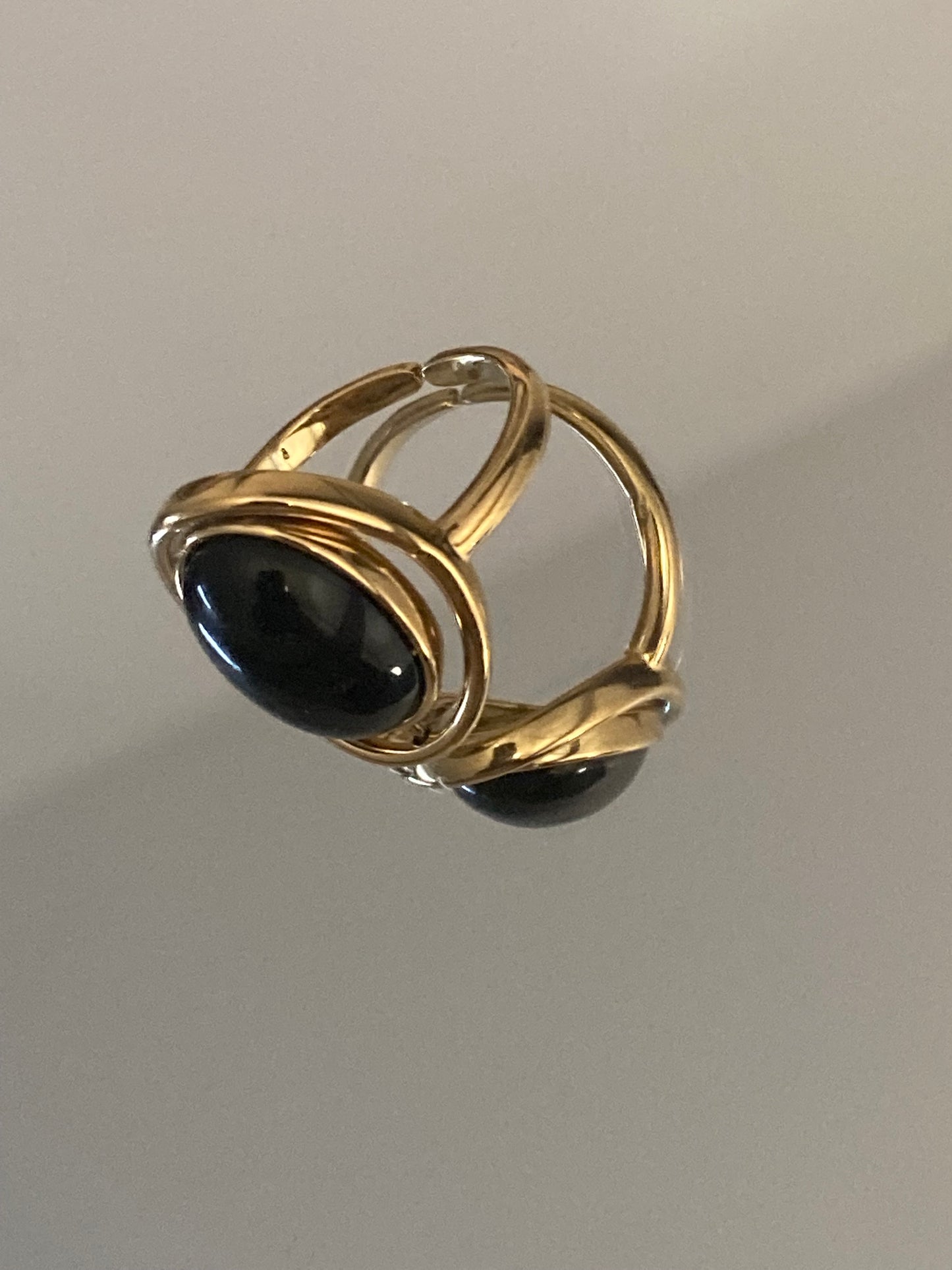 Bague perle noire en acier inoxydable