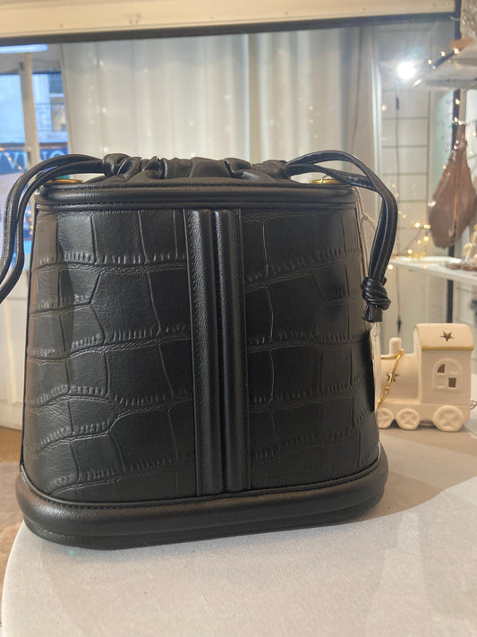 Sac seau en cuir de vachette effet croco